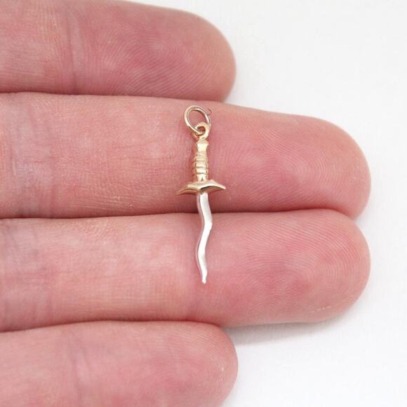 Sterling Silver Dagger Pendant with Bronze Handle and Serpentine Blade - Picture 2 of 5